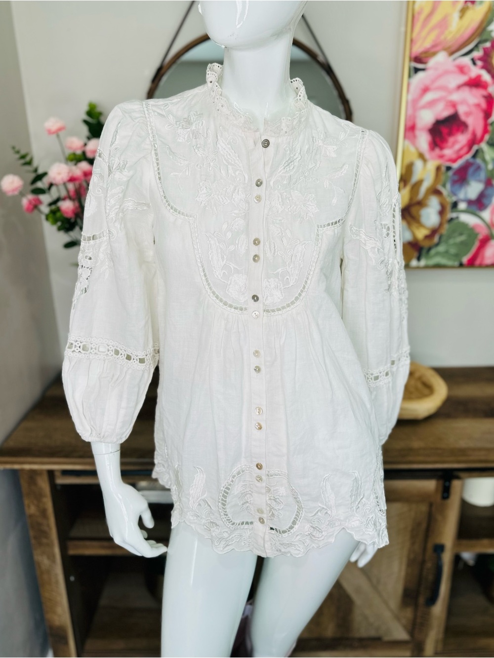 Sundance White Embroidered Pleasant Prairie Tunic Sz PS Boho Summer